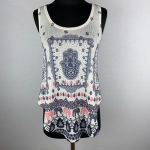 Scotty S Multicolor Knit Patterned Tank Top Rounded Hems